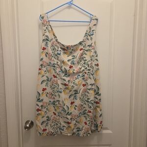 OLD NAVY 2XL women's 55% LINEN fuit floral mini dress top rouging back